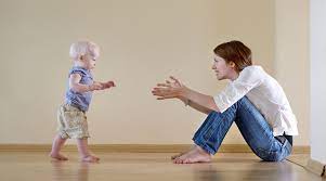 Mom Ready to Catch Baby Walking Toward Her